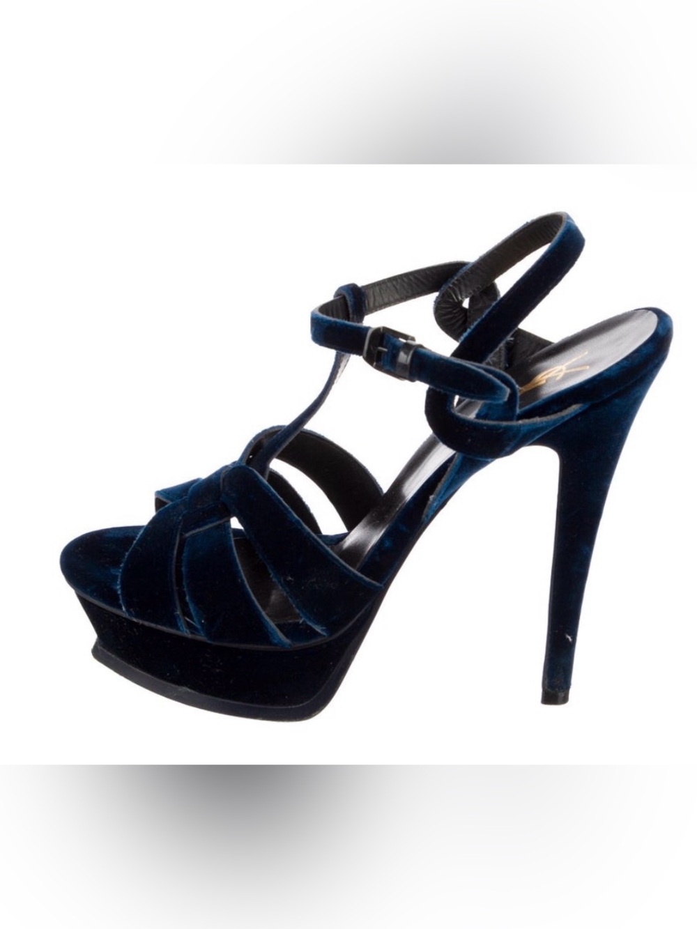 Yves Saint Laurent Deep Navy Velvet Platform T-Strap Sandals